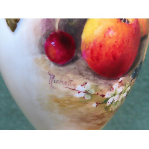 5 - Royal Worcester blush ivory stemmed ceramic vase, decorated with fruit and foliage, signed Ricketts.... 