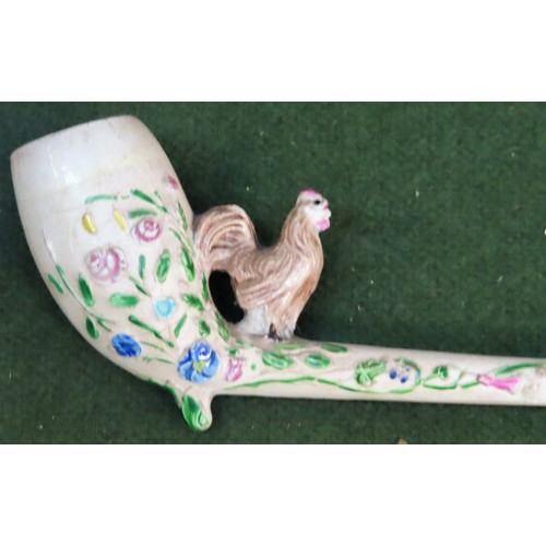 23 - Gambier 19th century French clay pipe, with relief Cockrel and floral decoration, stamped and dated ... 