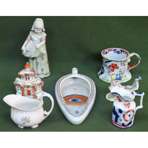 158 - Sundry lot of ceramics including Masons Ironstone tankard, chamber pot, Staffordshire cottage, seesa... 