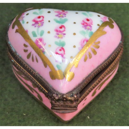 148 - 19th century heart form porcelain pill box, in the Sevres manner