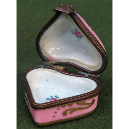 148 - 19th century heart form porcelain pill box, in the Sevres manner