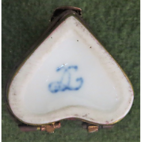 148 - 19th century heart form porcelain pill box, in the Sevres manner