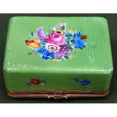 139 - 19th century handpainted and floral decorated storage box. Approx. 4.5cm H x 9cm W x 6.5cm D