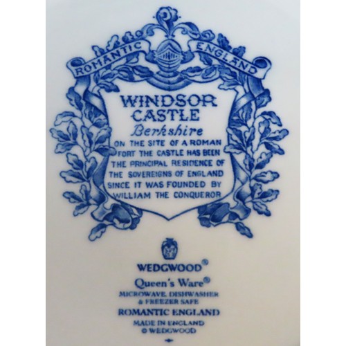 26 - Wedgwood Queens Ware Romantic England series blue and white ceramic vase depicting Windsor Castle. A... 