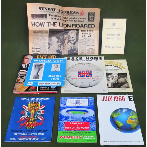 19 - 1966 World Cup Final programme, plus various relating ethemera. Also 1963 England v Rest of the Worl... 