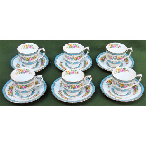 267 - Set of six Crown Staffordshire floral decorated coffee cups and saucers