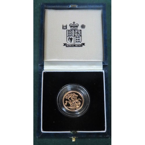 307 - Cased Gold proof half Sovereign, dated 1995