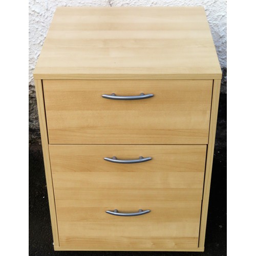 124 - 20th century three drawer bedside chest. Approx. 57cms H x 41cms W x 40cms D