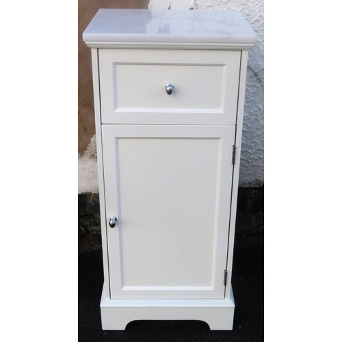 122 - 20th century marble topped single door single drawer bathroom cabinet. Approx. 80.5cms H x 36cms W x... 