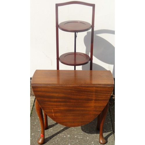 283 - Early 20th century three tier cakestand, plus small mahogany drop leaf table.