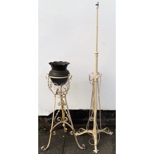 250 - Painted vintage Art nouveau style standard lamp, plus similar plant stand with insert