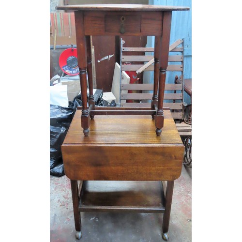 241 - 20th century drop leaf tea trolley, plus oak single drawer side table