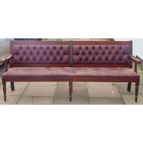 36 - 20th century leather upholstered long bench. Approx. 100cm H x 235cm W x 58cm D