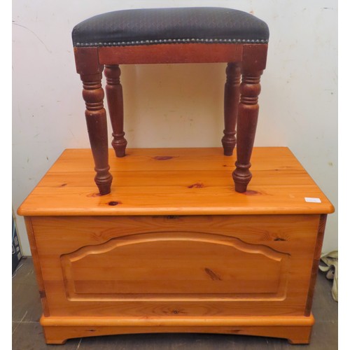 235 - 20th century Pine blanket chest with hinged cover, plus single dressing table stool.