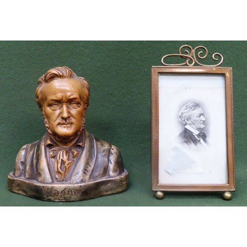 179 - Vintage resin bust depicting Richard Wagner, plus brass photo frame containing engraving of Richard ... 