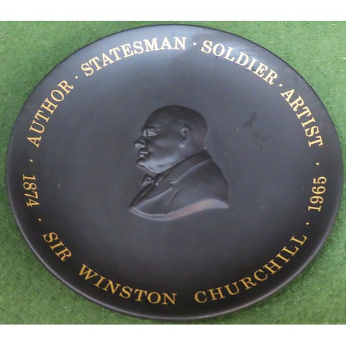 188 - Wedgwood Black Basalt Churchill Centenary plate 1874-1974. Approx. 16.5cms D