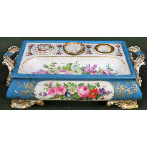 44 - 19th century hand painted and gilded floral decorated desk stand. Approx. 9.5cms H x 33cms W x 17cms... 