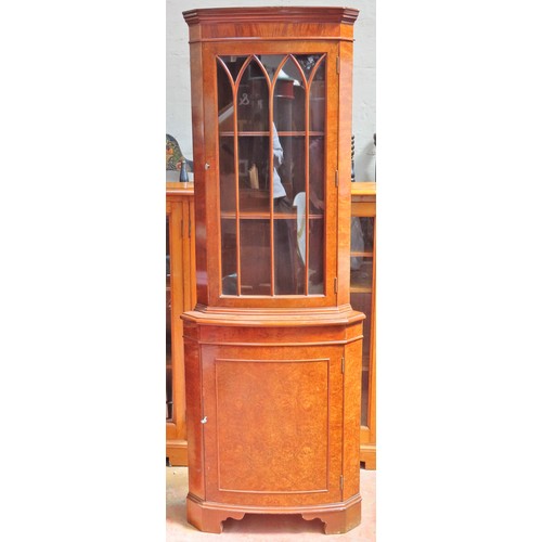 232 - 20th century walnut single door glazed corner display cabinet. Approx. 182cm H x 66cm W x 37cm D