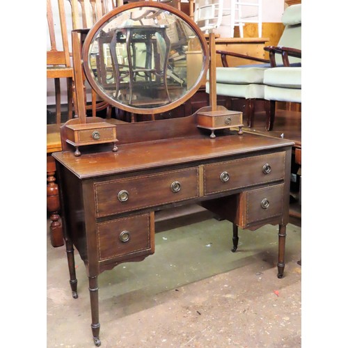 201 - Early 20th century Edwardian mahogany inlaid mirror back dressing table. Approx. 153cm H x 114cm W x... 