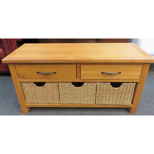 180 - 20th century light oak storage cabinet, fitted with two wicker storage compartments. Approx. 55cm H ... 