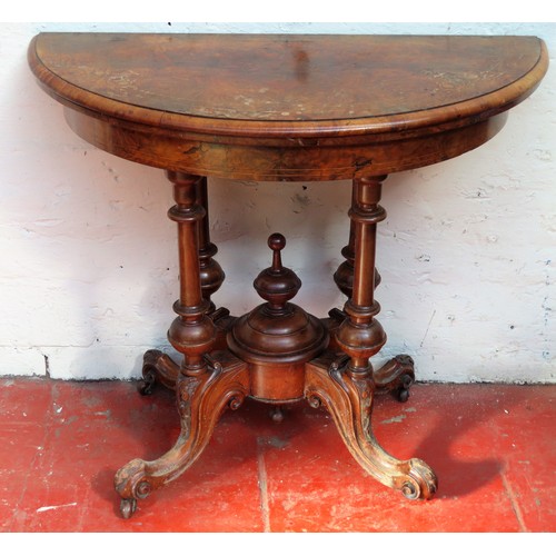 33 - 19th century Walnut veneered inlaid half moon fold over card/games tables with quad supports. Approx... 