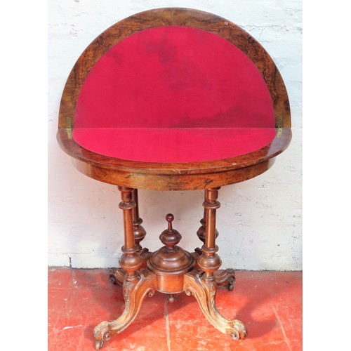 33 - 19th century Walnut veneered inlaid half moon fold over card/games tables with quad supports. Approx... 