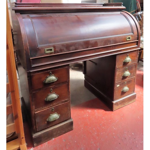 12 - 19th century mahogany roll top desk with fitted interior on pedestal supports. Approx. 114cm H x 121... 