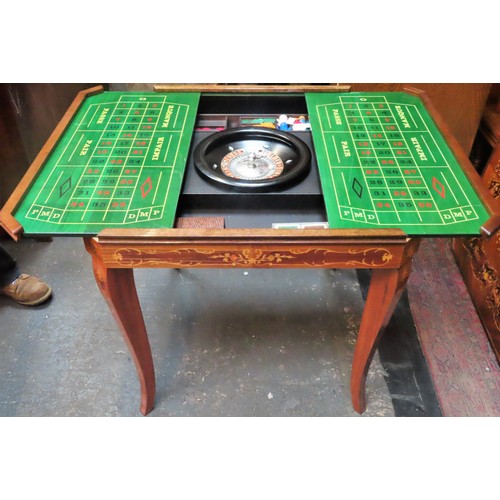 24 - 20th century italian marquetry inlaid games table, adjustible for roulette, backgammon, chess etc. A... 