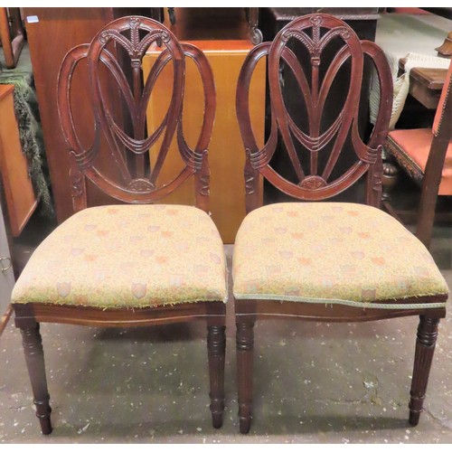 156 - Pair of antique mahogany chairs with Welsh style motif. Approx. 103cm H x 52cm W x 43cm D