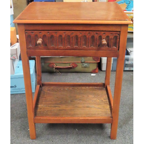 162 - Mid 20th century linen fold fronted single drawer hall table. Approx. 66cm H x 56cm W x 43cm D