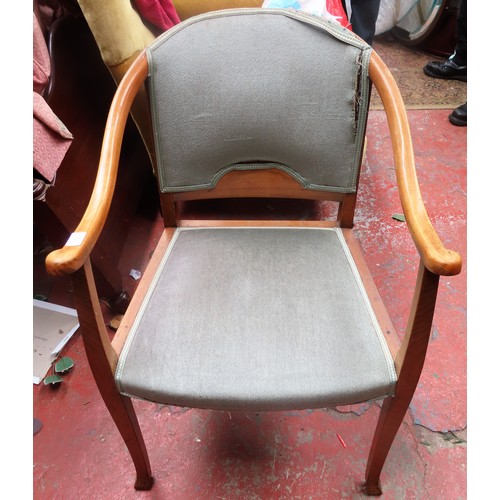 301 - Single mahogany upholstered armchair. Approx. 84cm H x 56cm W x 56cm D