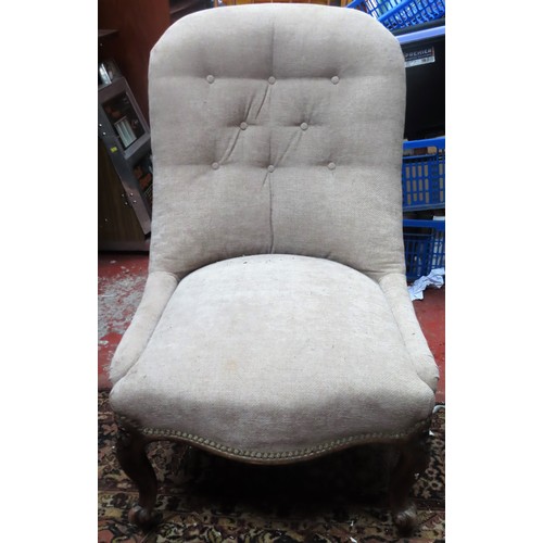 135 - Early 20th century mahogany framed upholstered nursing chair. Approx. 92cm H x 57cm W x 73cm D