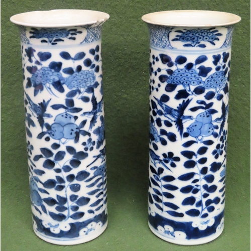 17 - Pair of 19th century Oriental blue and white glazed ceramic sleeve vases. Approx. 20cms H