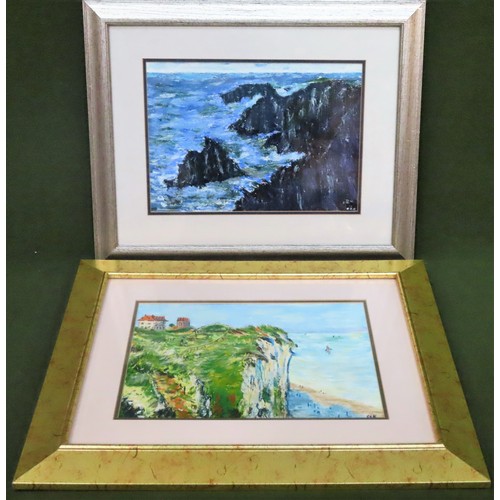 93 - Two 20th century coastal scene oil paintings, initialled C. C. K