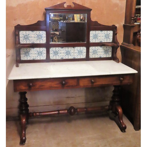 16 - Victorian Mahogany marble topped mirror and tile backed wash stand. Approx. 144cm H x 128cm W x 56cm... 