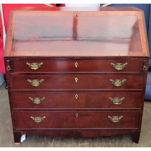 25 - 19th century mahogany inlaid fall front writing bureau, with birds eye maple fitted interior. Approx... 