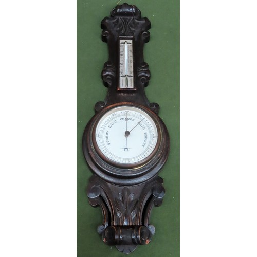 99 - Early 20th century Oak cased Aneroid barometer. Approx 63cm H x 19cm W