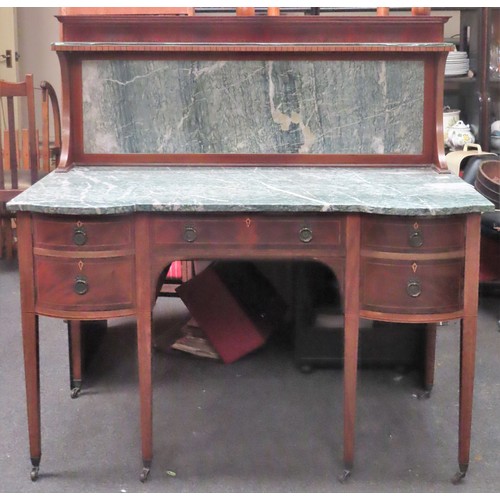 1 - 19th century inlaid mahogany marble topped and backed double bow fronted washstand. Approx. 123cm H ... 