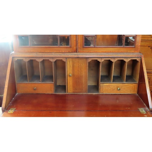 13 - Late 19th century mahogany inlaid bureau bookcase. Approx. 201.5cms H x 95cms W x 49cms D