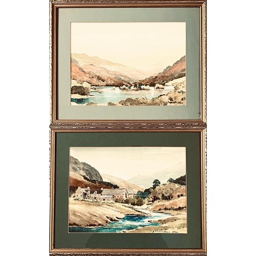 21 - GRIEG HALL, A PAIR OF WATERCOLOURS- 'GLEN LYON(?)' AND 'RYDAL WATER', SIGNED, FRAMED AND GLAZED, APP... 