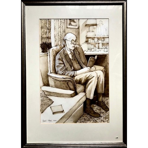 27 - DAVID ARBUS, FRAMED INK AND WASH DRAWING DEPICTING KEN STACEY, SIGNED AND DATED BOTTOM LEFT, FRAMED ... 