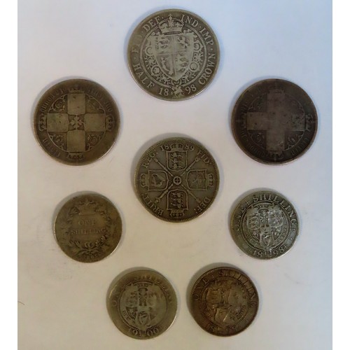 306 - Parcel of Victorian Silver Coinage including Half Crown, two Florins, Double Florin, plus four shill... 