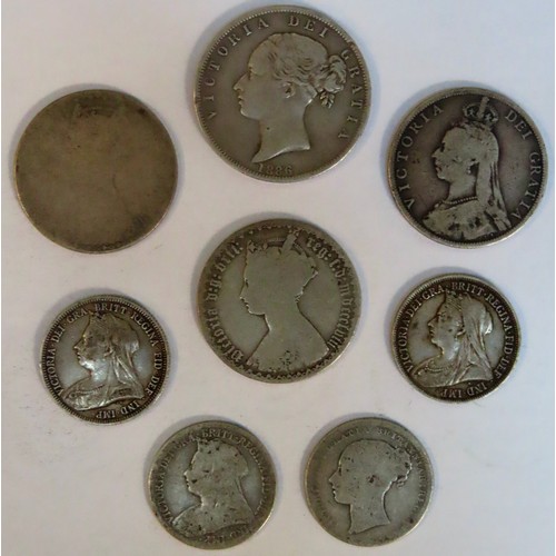 305 - Parcel of Victorian Silver Coinage including Half Crown, three Florins, plus four shillings. Total W... 