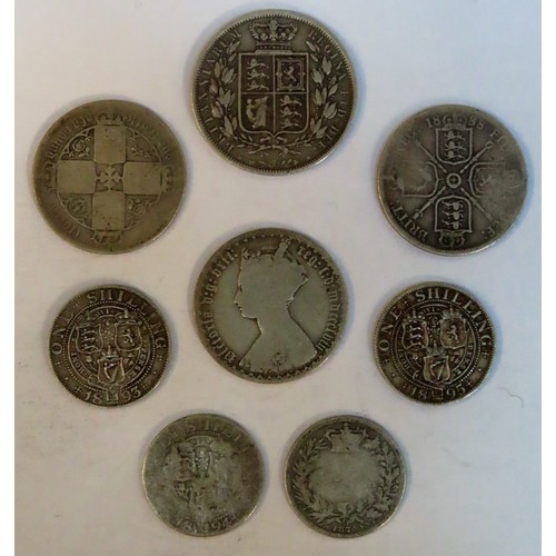 305 - Parcel of Victorian Silver Coinage including Half Crown, three Florins, plus four shillings. Total W... 