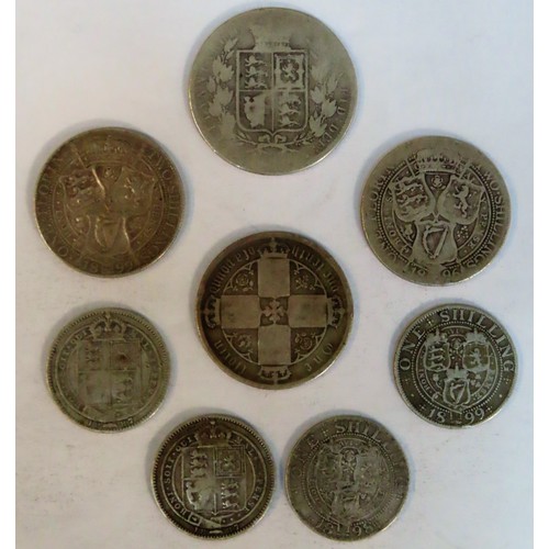 303 - Parcel of Victorian Silver Coinage including Half Crown, three Florins, plus four shillings. Total W... 