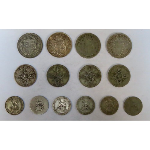 299 - Parcel of George V Silver coinage including four Half Crowns, four Florins, plus six Shillings. Tota... 