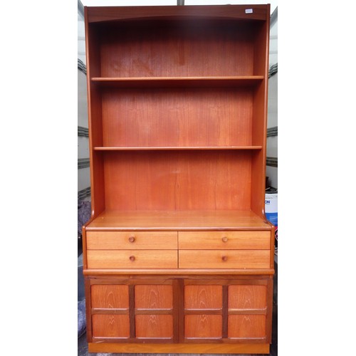 119 - G Plan style mid 20th century Teak open shelf unit, fitted with drawers and cupboard doors below. Ap... 