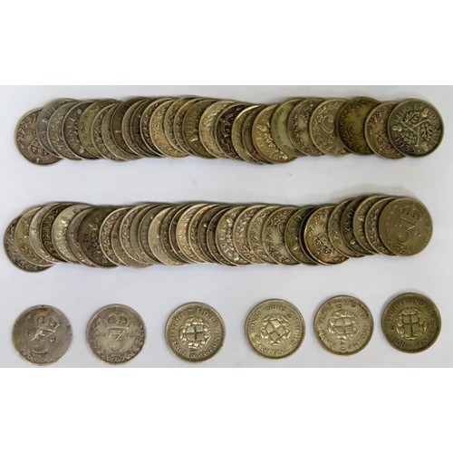 310 - Two Edward VII silver six pence pieces, Four George VI silver six pence pieces, plus large quantity ... 