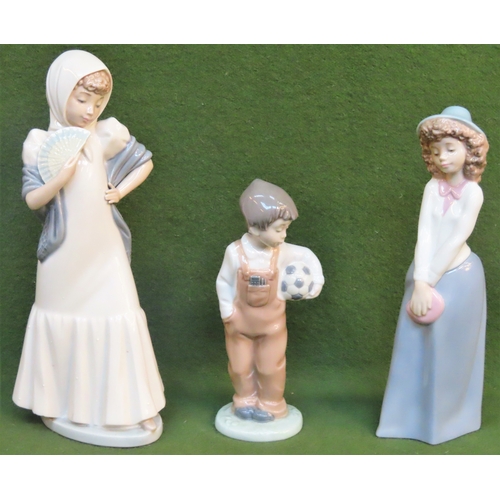 133 - Three various Nao glazed ceramic figures. Largest Approx. 28cms H