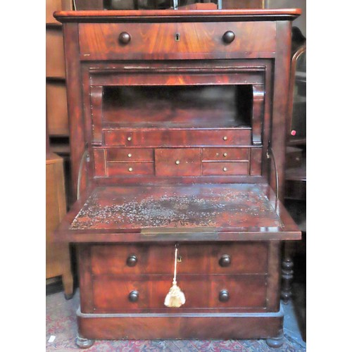 10 - Victorian Mahogany chest of four drawers, with drop down front containing fitted writing section. Ap... 